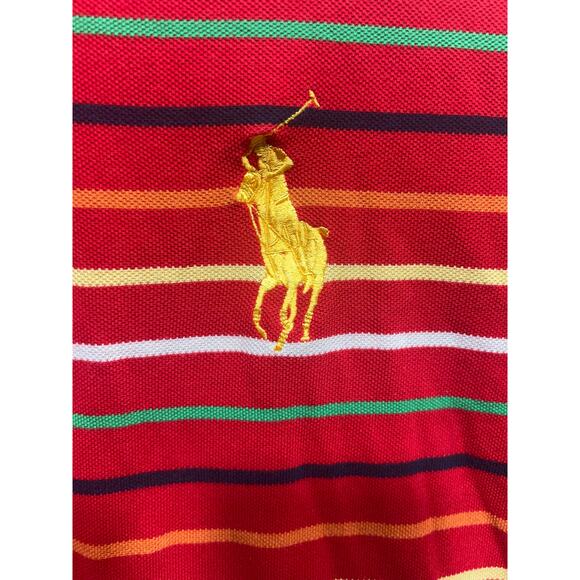Ralph Lauren Womens Striped Polo Shirt Red w/ Big Yellow Pony Size XL - Picture 3 of 6